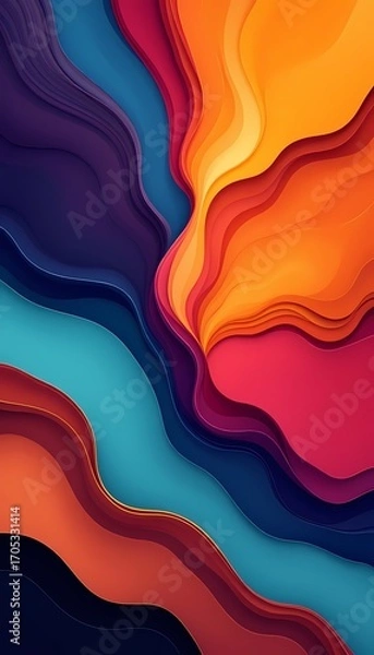 Fototapeta Vibrant abstract layered paper art with flowing curves in warm and cool tones.