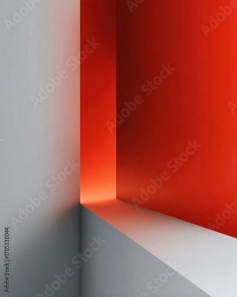 Fototapeta A corner featuring a smooth transition of light red to dark red, contrasted by light gray surfaces, creating a warm and inviting atmosphere in a modern interior space