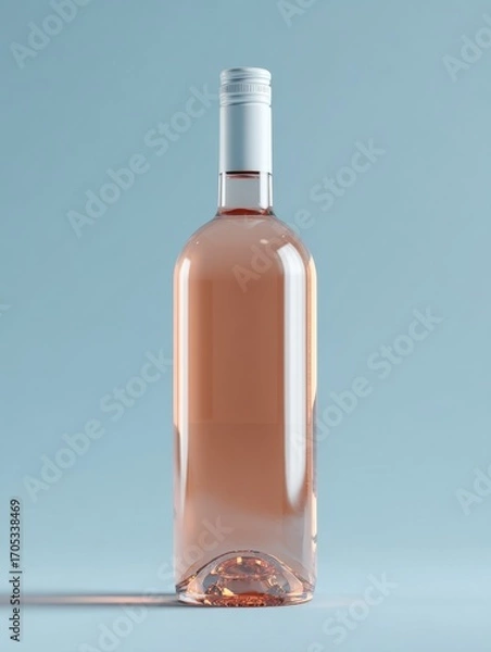 Fototapeta A clear rose wine bottle is presented, showcasing its elegant shape and delicate color. The mockup features a simple colored background, enhancing the product's appeal