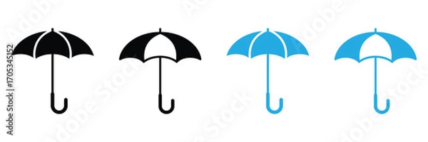 Fototapeta Set of umbrella icon flat vector illustration on white background. Umbrella line icon. Rain sign. Safe insurance symbol. Quality design element. Linear and fill style umbrella icon. Editable stroke.