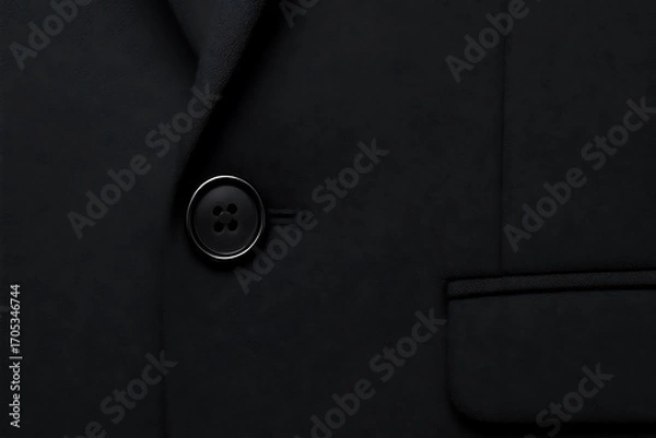 Fototapeta Close-up of black fabric suit, highlighting texture, stitching details, and sophisticated, elegant professional attire appearance.