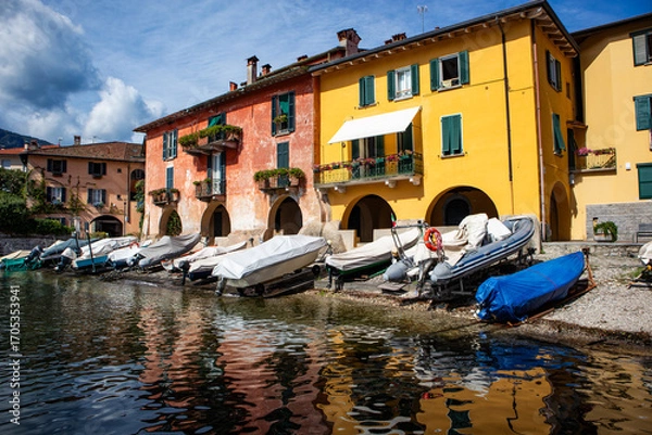 Fototapeta Lakefront of Mandello Del Lario village on Lake Como