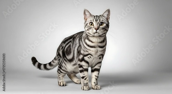 Fototapeta Studio Photo of American Shorthair Cat Looking Sideways