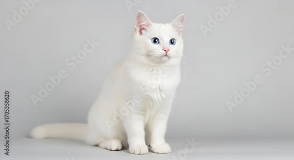 Fototapeta Studio Portrait Capturing White Cat Soft Gentle Expression