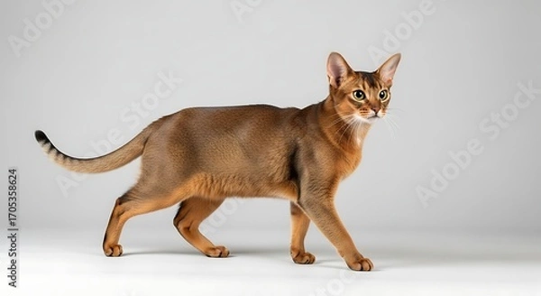 Fototapeta Studio Portrait Featuring Abyssinian Cat Posing Elegantly on Pedestal