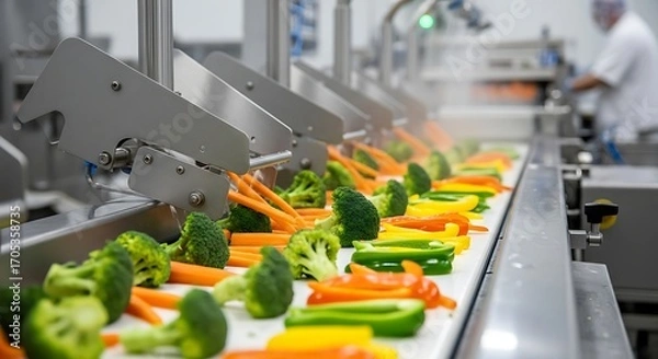 Obraz Vegetable processing with automated cutting trimming and slicing machines