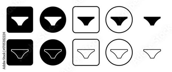 Fototapeta Icon set of women's underpants symbol. Filled, outline, black and white icons set, flat style.  Illustration on transparent background