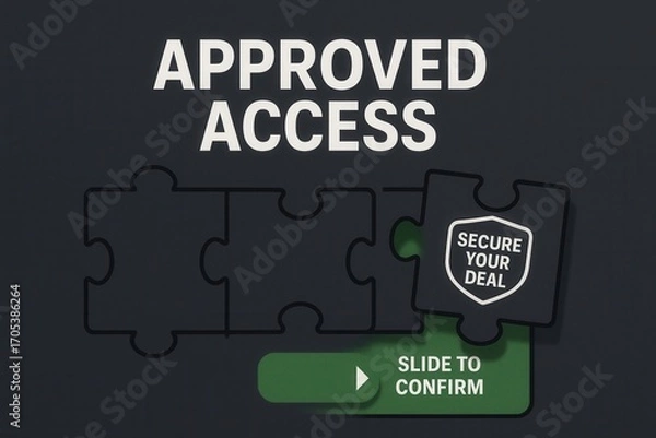 Obraz Approved Access and Secure Your Deal offer with Slide to Confirm action button, modern digital style, engaging user interaction promo.