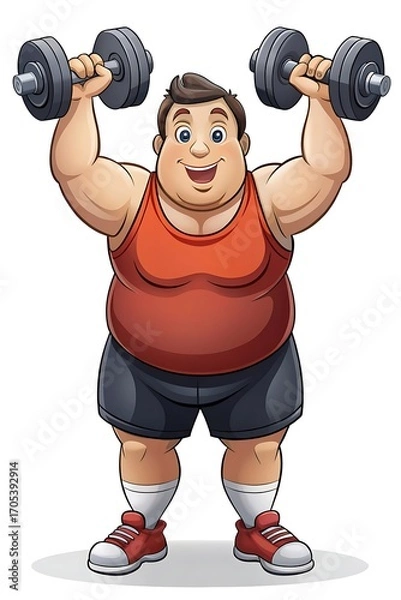 Fototapeta a cartoon character lifting weights with a big smile