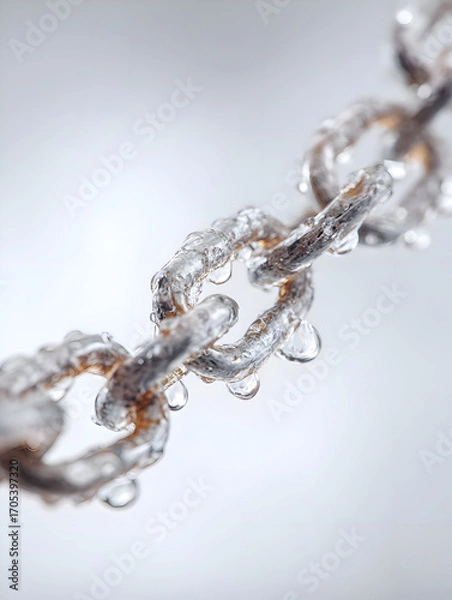 Fototapeta Frozen Chain Link Water Droplets Macro Detail.