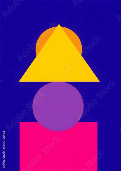 Fototapeta Vibrant Geometric Abstract: Layered Triangles Circles and Squares in Bold Hues.