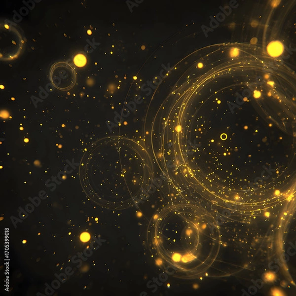 Fototapeta Ethereal Golden Orbs and Swirling Light Trails on a Dark Mystical Background.