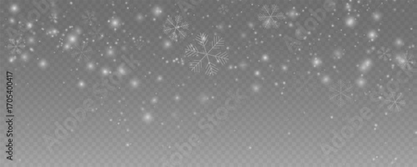 Fototapeta Falling snow overlay with beautiful, detailed snowflakes. Vector illustration for winter, Christmas, and New Year holiday backgrounds. A perfect element for seasonal and festive design projects.