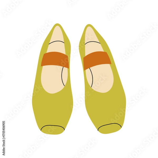 Fototapeta Women's colorful summer sandals and shoes in hand drawn styleVector illustration of various open summer sandals with straps, low and high platform isolated. Summer cute slippers and sandals