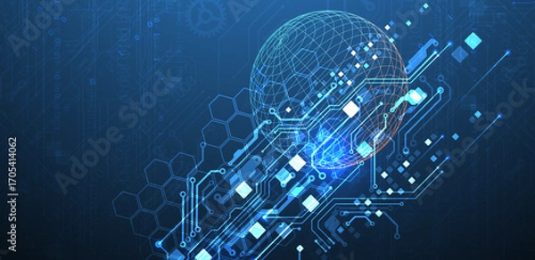 Fototapeta Abstract circuit board background with sphere. Hi-tech digital technology concept. Vector.