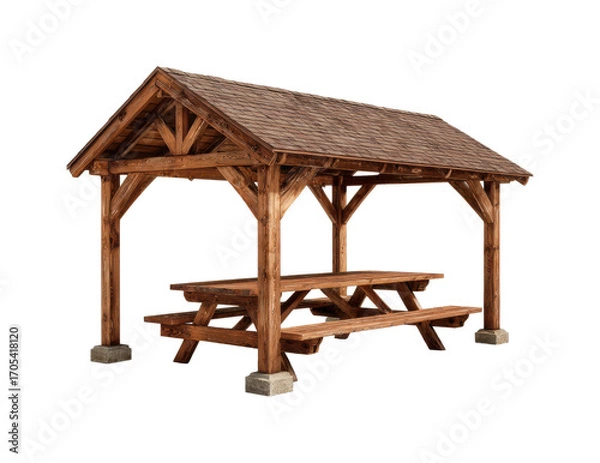 Fototapeta Picnic table pavilion public park wooden structure natural aerial view relaxation isolated on transparent background, png