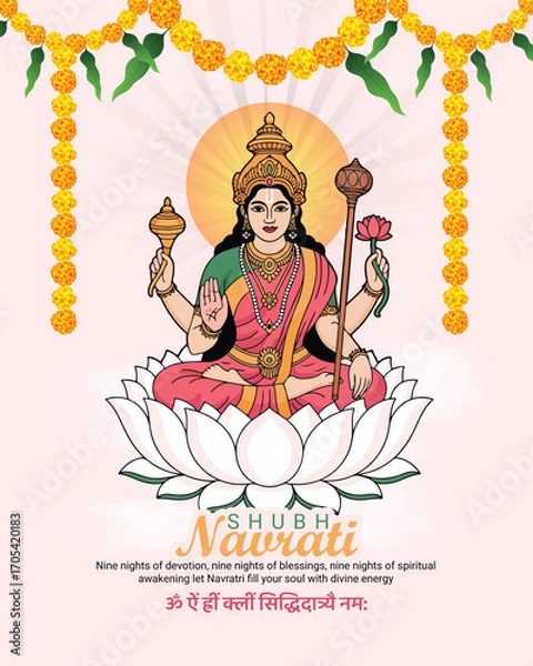 Fototapeta Navratri Siddhidatri Devi Vector – Goddess Siddhidatri Illustration, Durga Puja Celebration and Spiritual Artwork