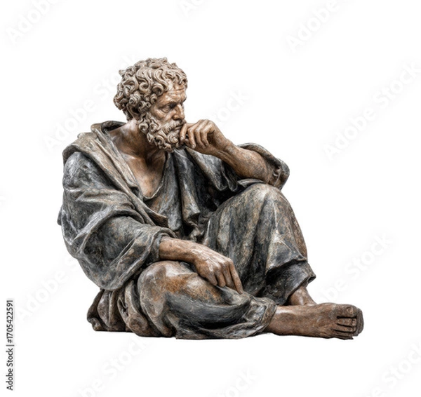 Obraz Philosophical contemplation of an ancient sage museum sculpture isolated on transparent background, png