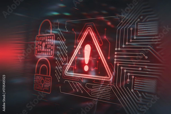 Fototapeta Cyber Security Attack Alert Warning Concept