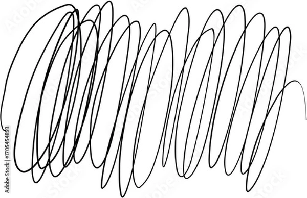 Fototapeta Chaotic scribble doodle with tangled lines, hand-drawn pencil sketch. Minimalist black outline vector illustration isolated on a transparent background
