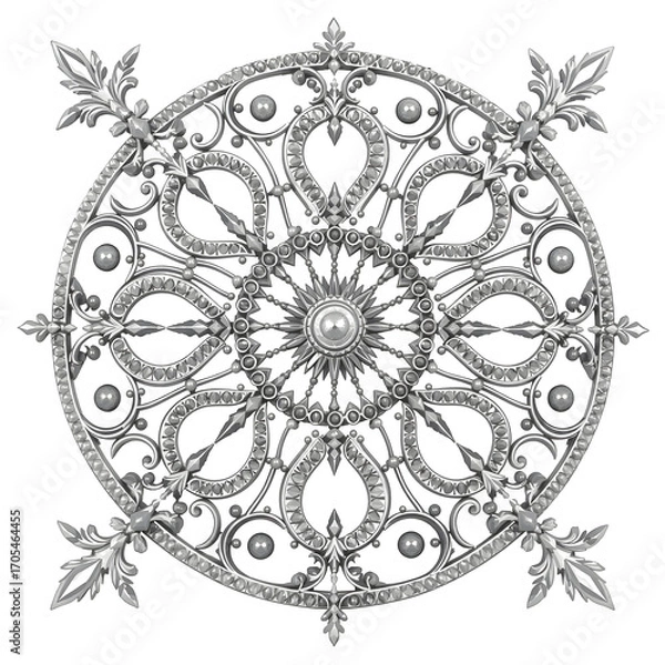 Fototapeta Intricate Circular Ornate Metal Design with Floral and Geometric Patterns, Perfect for Decorative Elements