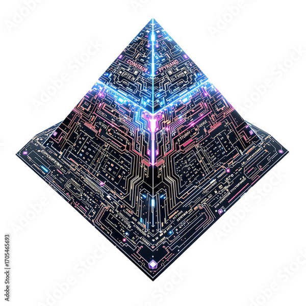 Fototapeta Cybernetic Pyramid A Futuristic Tech-Infused Structure with Glowing Digital Pathways and Circuitry