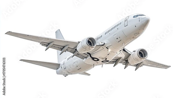 Fototapeta White commercial jet in flight