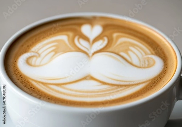 Fototapeta Closeup of cappuccino with moustache latte art design