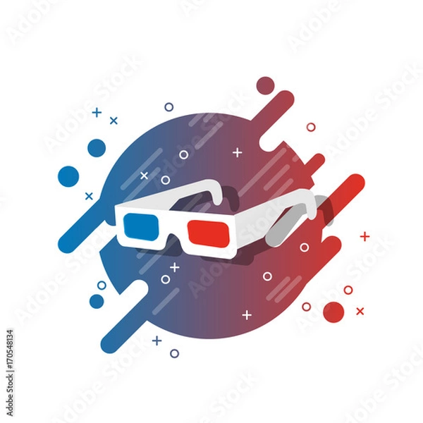 Obraz Cinema 3D glasses vector icon illustration on modern memphis design background