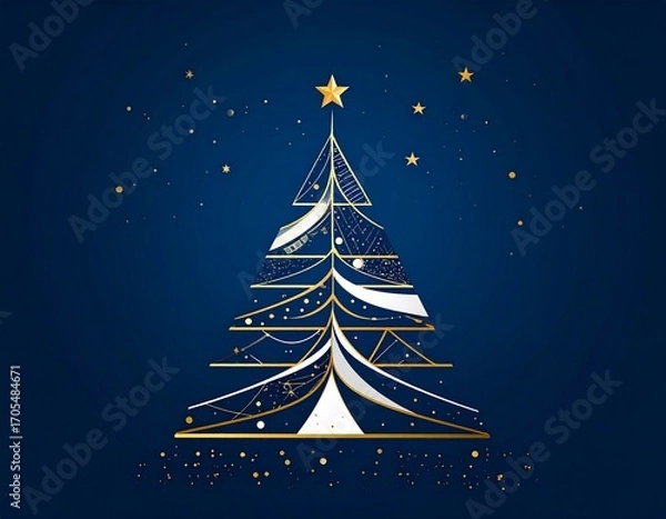 Fototapeta Ein stilisierter Weihnachts-Tannenbaum auf dunkelblauem Hintergrund