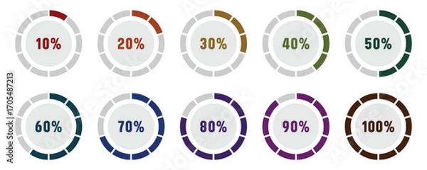 Fototapeta Loading circles and progress circles from 0 to 100 percent. Vector illustration. EPS 10