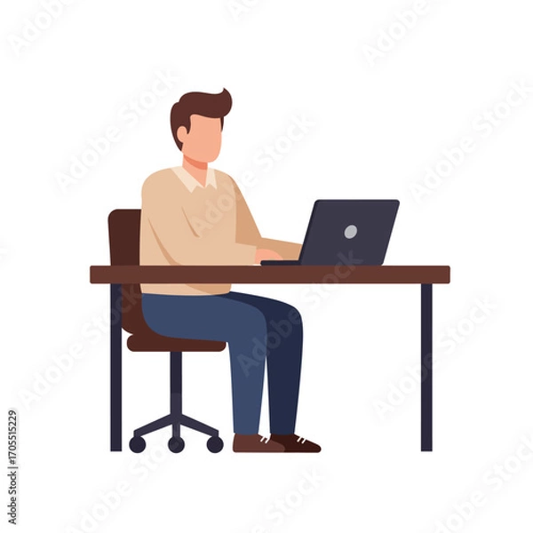 Fototapeta Man Working on Laptop at Desk Remote Work Productivity and Technology