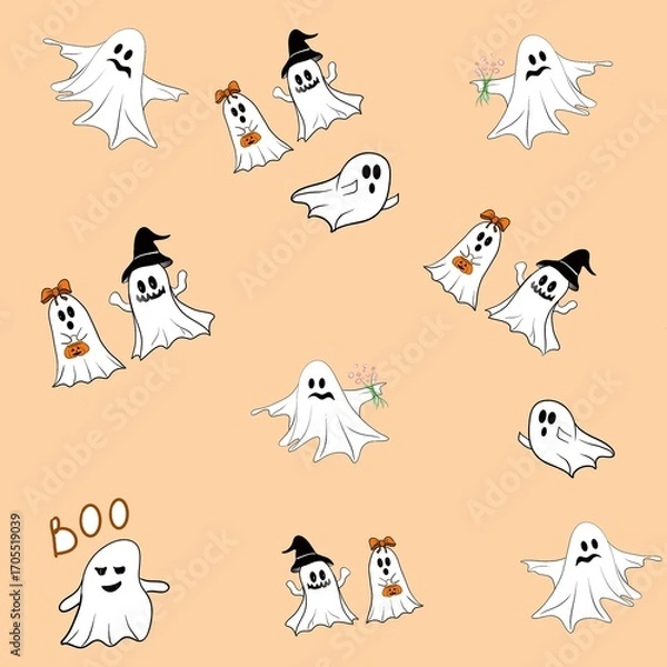 Obraz seamless pattern with cute ghost,