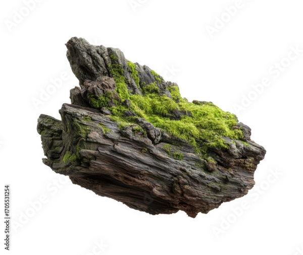Fototapeta Exploring moss-covered driftwood nature scene organic material view, isolated on transparent background, png