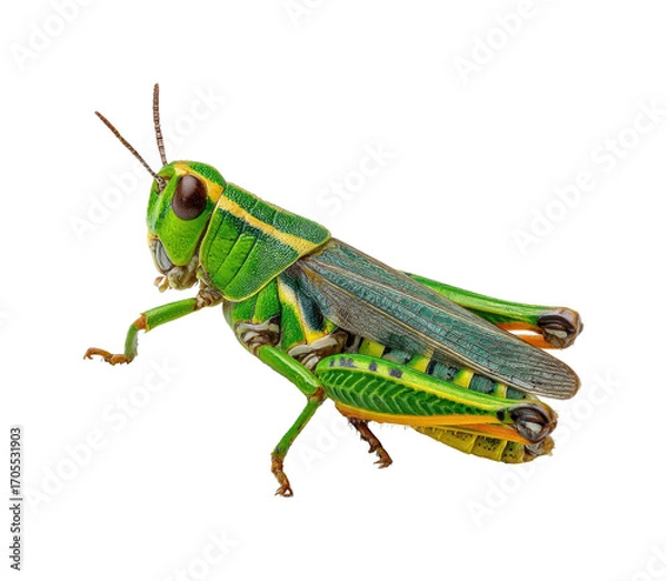 Fototapeta Grasshopper in detail nature scene, isolated on transparent background, png
