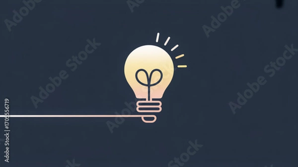 Fototapeta Light bulb icon with a glowing filament and connecting line, symbolizing idea generation, innovation, and creative thinking for problem solving