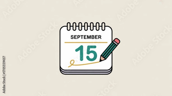 Fototapeta Calendar icon showing september 15 with a pencil drawing a line underneath, symbolizing scheduling, appointments, and important dates