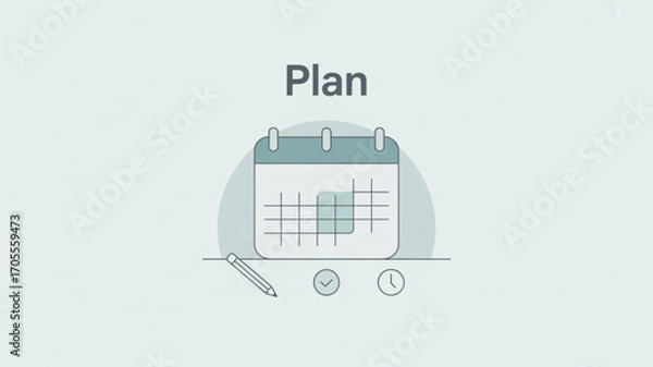 Fototapeta Calendar icon with the word plan above it, symbolizing scheduling, appointments, and important dates