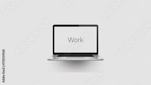 Fototapeta Laptop with the word work on the screen minimalist design for business, technology, and creative concepts