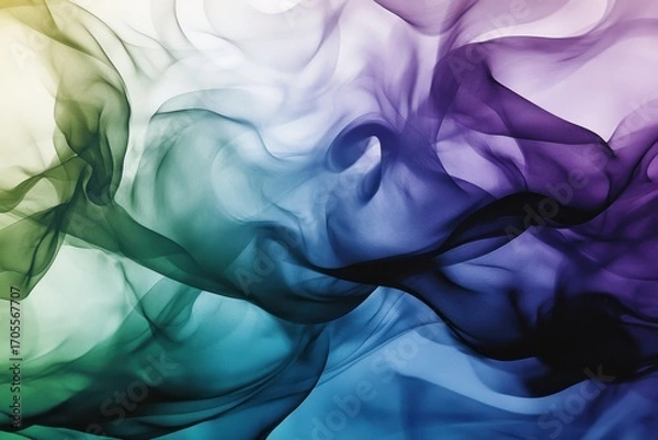 Fototapeta Abstract colorful smoke in green, blue, and purple shades creates flowing, dynamic pattern with soft, translucent textures and sense of movement and depth