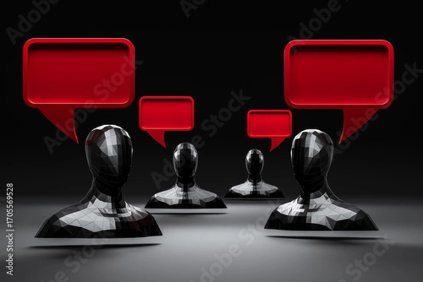 Fototapeta A human model with a speech bubble symbolizes leadership, innovative ideas, and communication.