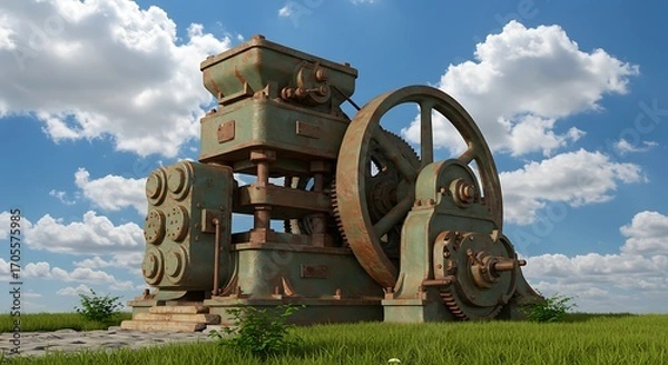 Obraz  Rusty Retro-Futuristic Press Against a Blue Sky