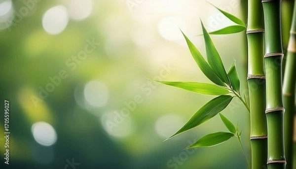 Fototapeta Bamboo Stem With Leaves On Blurred Background