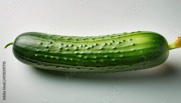 Fototapeta A Single Cucumber Rests In The Center Of A White Surface Displaying Its Smooth Vibrant Green Skin And Unique Texture Ideal For Culinary Uses And Healthy Eating