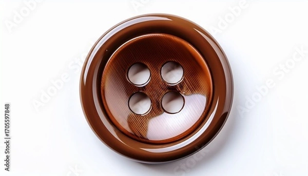 Fototapeta A Round Brown Button With Three Holes Commonly Used For Fastening Clothing