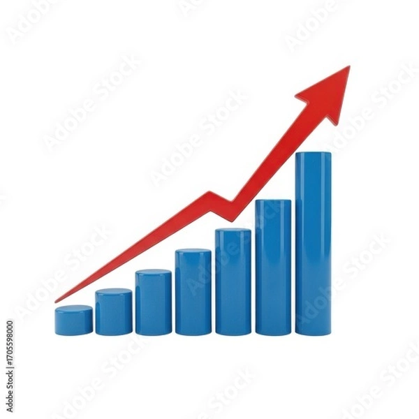 Fototapeta Red arrow graph showing upward trend isolated on white background