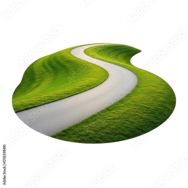 Fototapeta Curving path through green hill isolated on white background