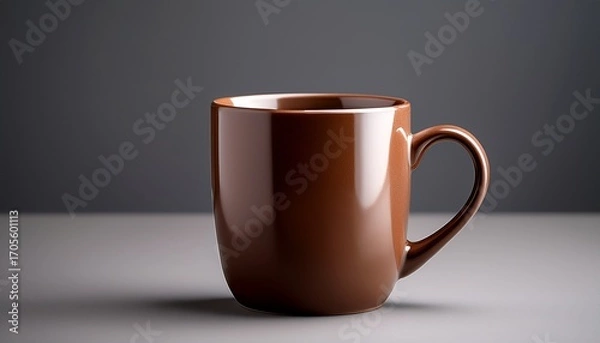 Fototapeta A Chocolate Brown Mug Mockup Isolated On A Neutral Grey Backdrop Featuring A Centered Position That Brings Out Its Rich Brown Shade And Glossy Finish