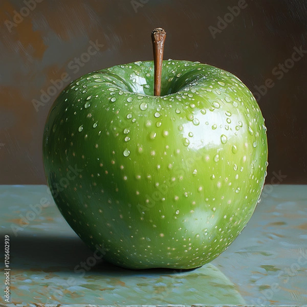 Obraz green apple with water drops