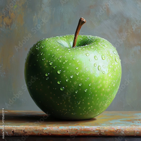 Obraz green apple with water drops